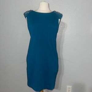 Betsey Johnson Teal Mini Dress with Studded Shoulders